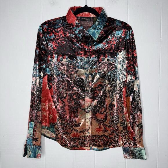 Wrangler Tops - Wrangler Women’s Crushed Velvet Top Button Up Abstract Burnout Size Small NWT
